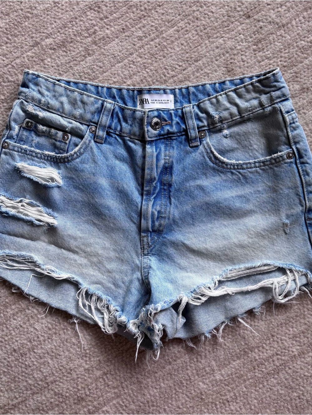 ZARA Faded Light Blue Distressed Denim Shorts
